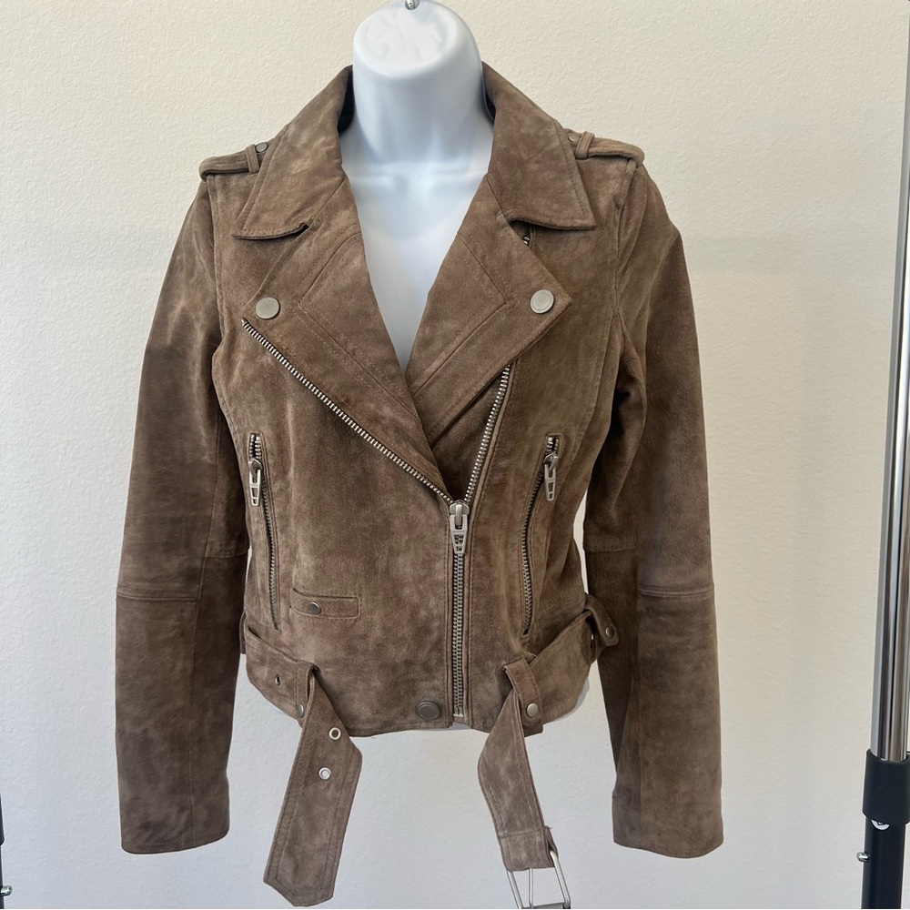 Blank NYC SUEDE MOTO JACKET IN SAND STONER XS